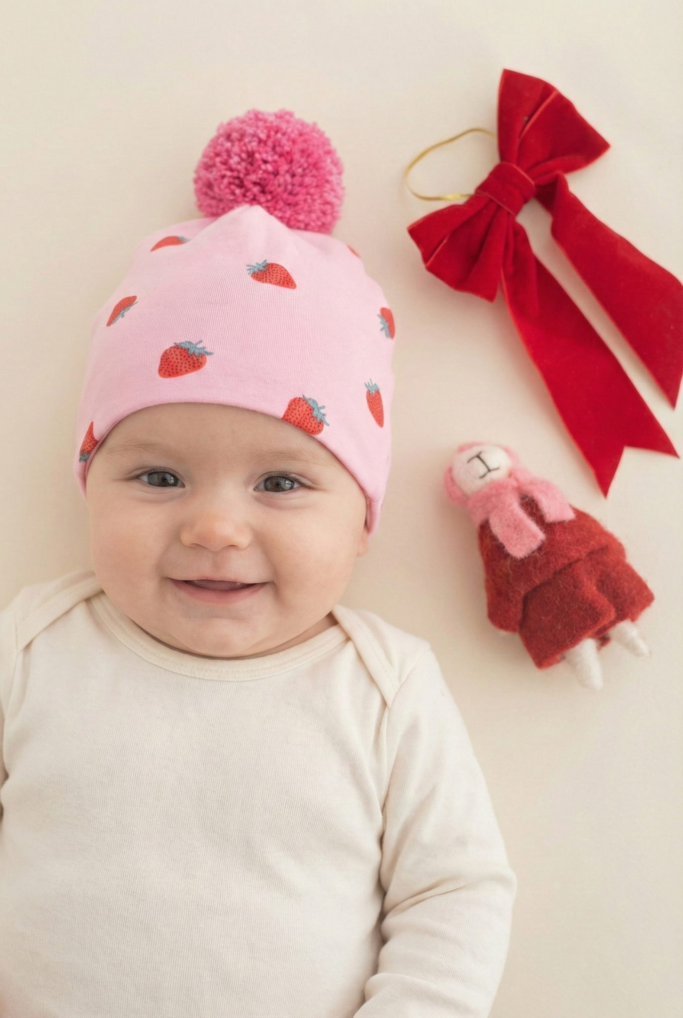 Cilek Desenli Pembe Ponponlu Cift Katli Likrali Ince Penye Bere