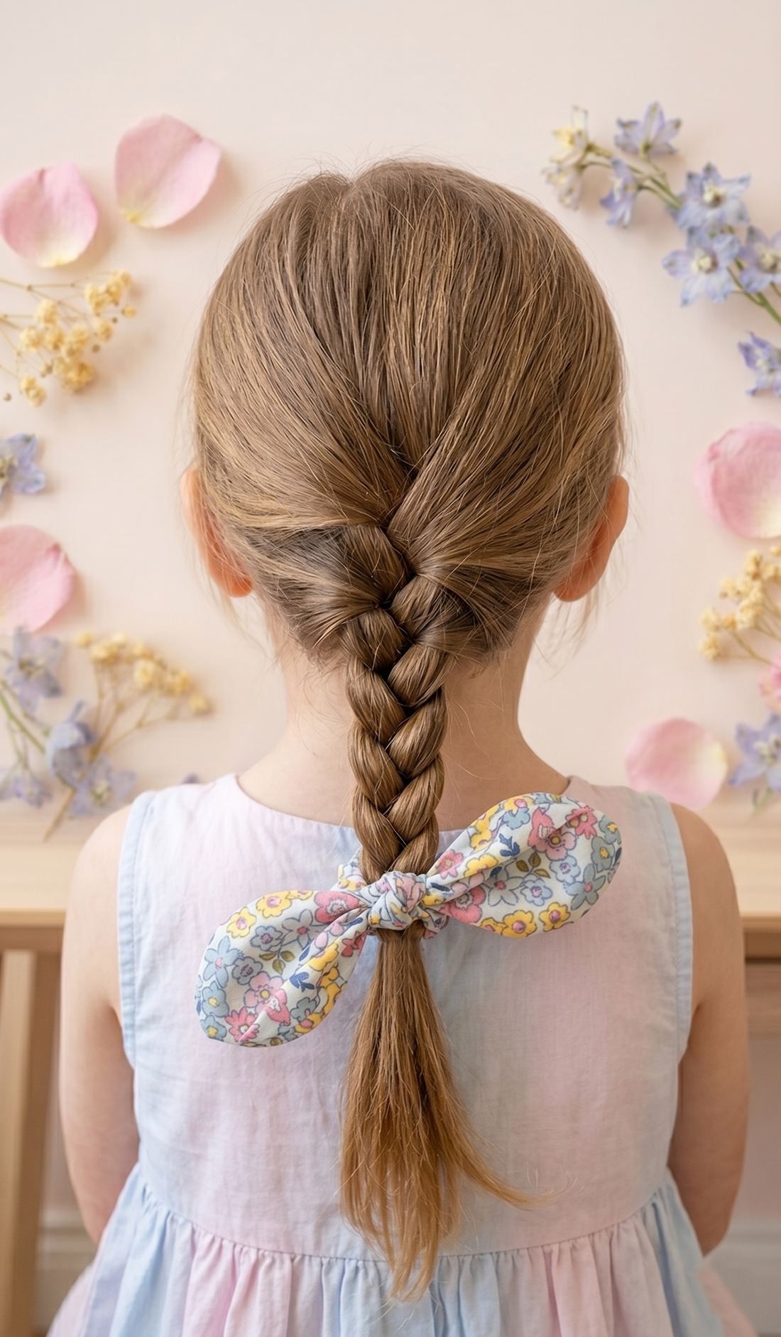 Floral Desenli Sarı Mavi Scrunchie – Yumuşak Saç Tokası