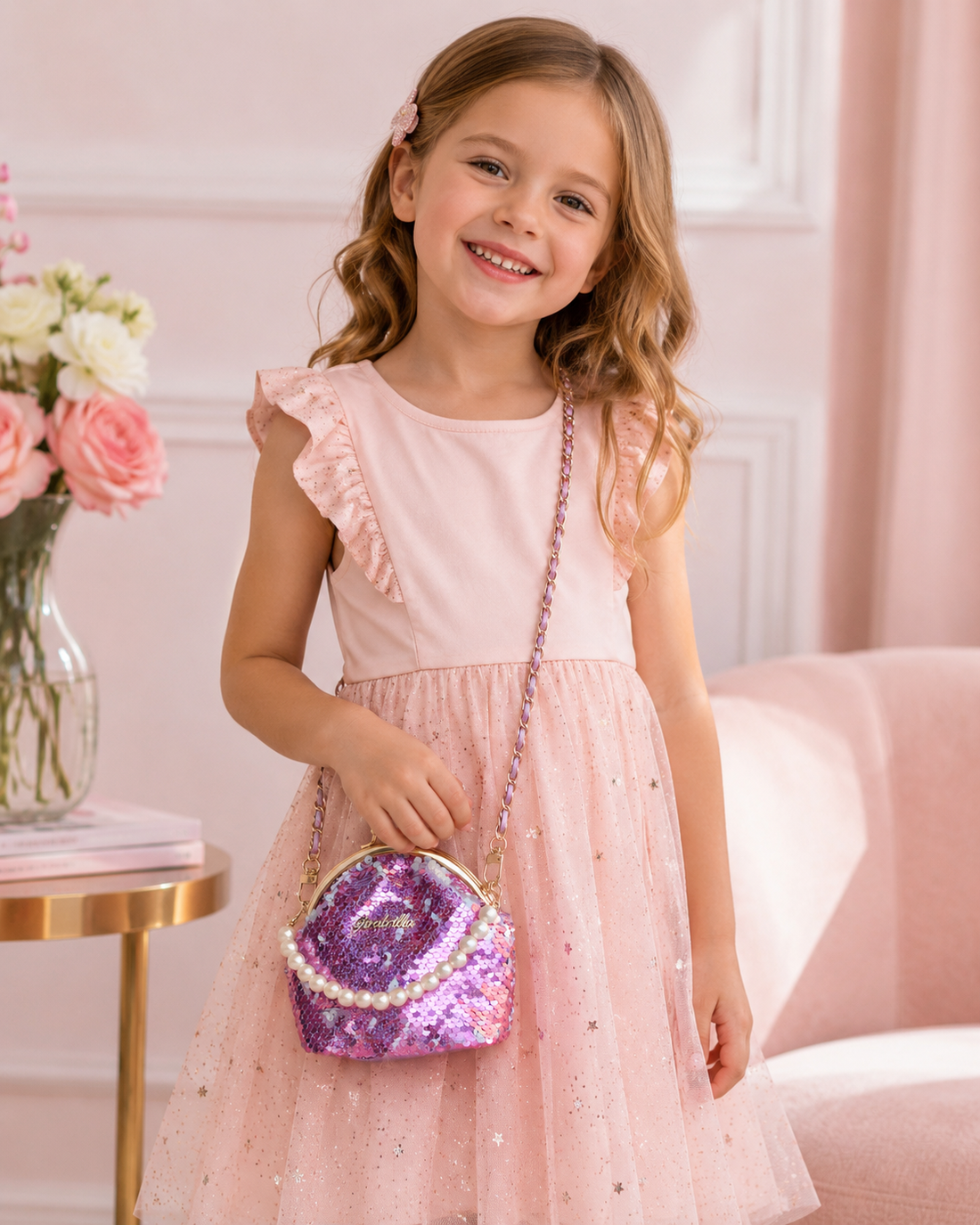 Girabrilla Purple Sequined Clip Shoulder Bag