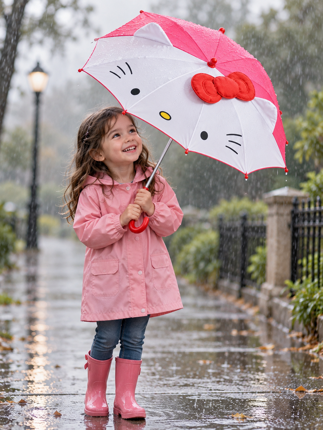 Ekstra Dayanıklı Pembe Beyaz Hello Kitty Temalı Şemsiye
