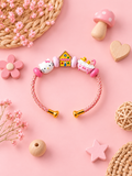3’lü Mineli Hello Kitty Charm Detaylı Simli Kordon Bilezik 4-12 Yaş