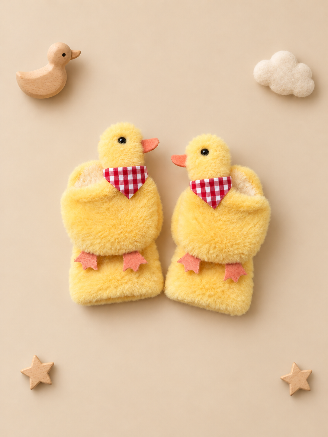Sarı Ördek Figürlü Önlüklü  Peluş Eldiven