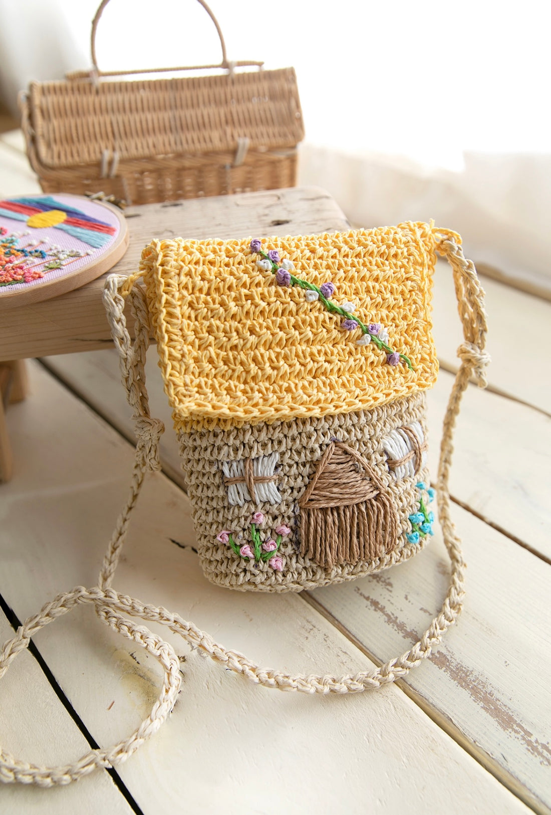 Hand Knitted Flap Mini Pastel Beaded Shoulder Bag