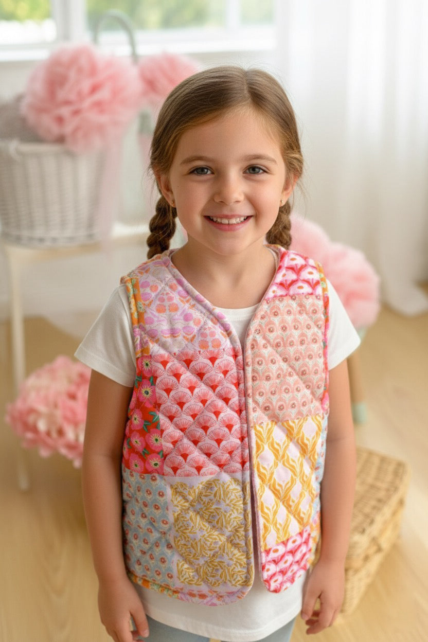 Patchwork Baskılı Mevsimlik Kapitone Yelek