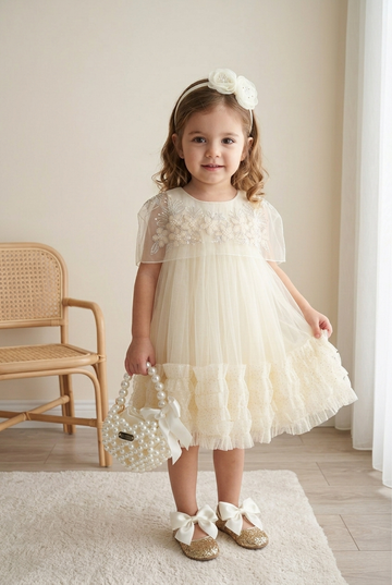 Daisy Motif Scallop Collar Linen Dress
