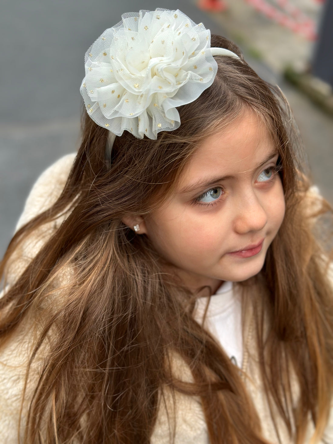 Gold Glitter Polka Dot Maxi Pompom Tulle Crown