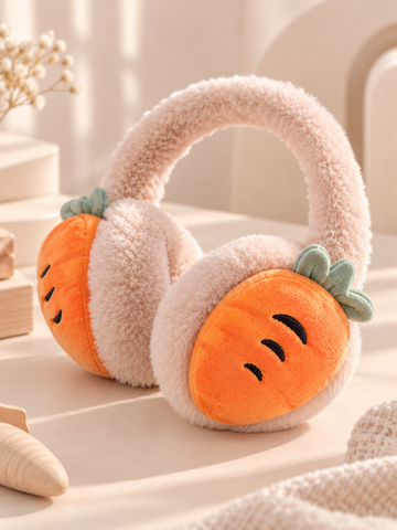 Havuç Nakışlı Pembe Peluş Yumoş Kulaklık