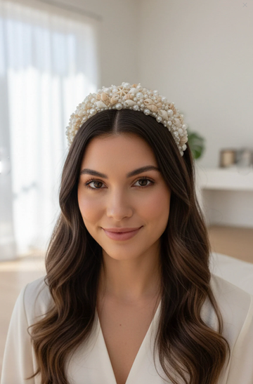 Deniz kabuğu ve inci İşlemeli Büyük Yetiskin Taç