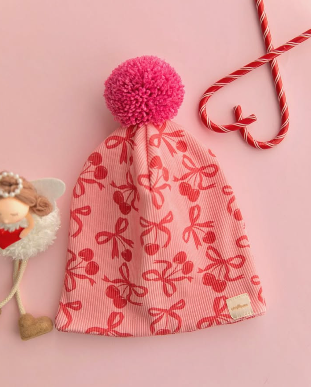 Bow Cherry Patterned Thick Camisole Beanie