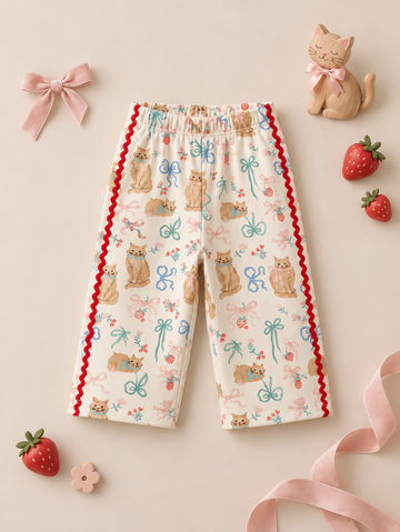 Girls' Cotton Cartoon Print Ecru Tracksuit
