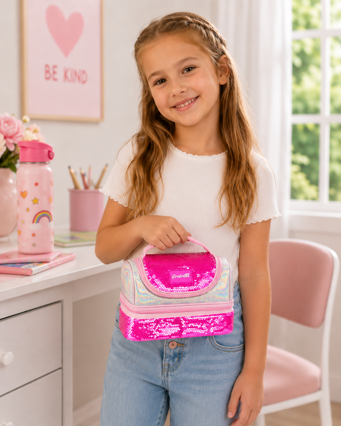Girabrilla Payetli Lunch Box - Koyu Pembe