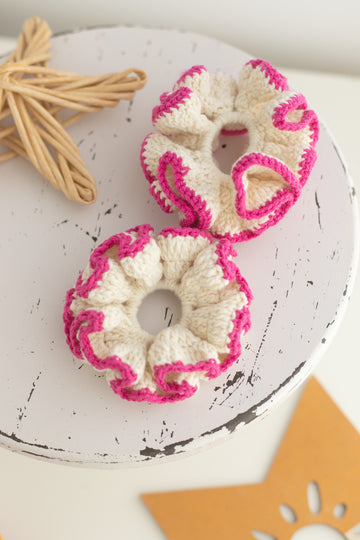 Crochet Pembe Şeritli Maxi Scrunchie Toka
