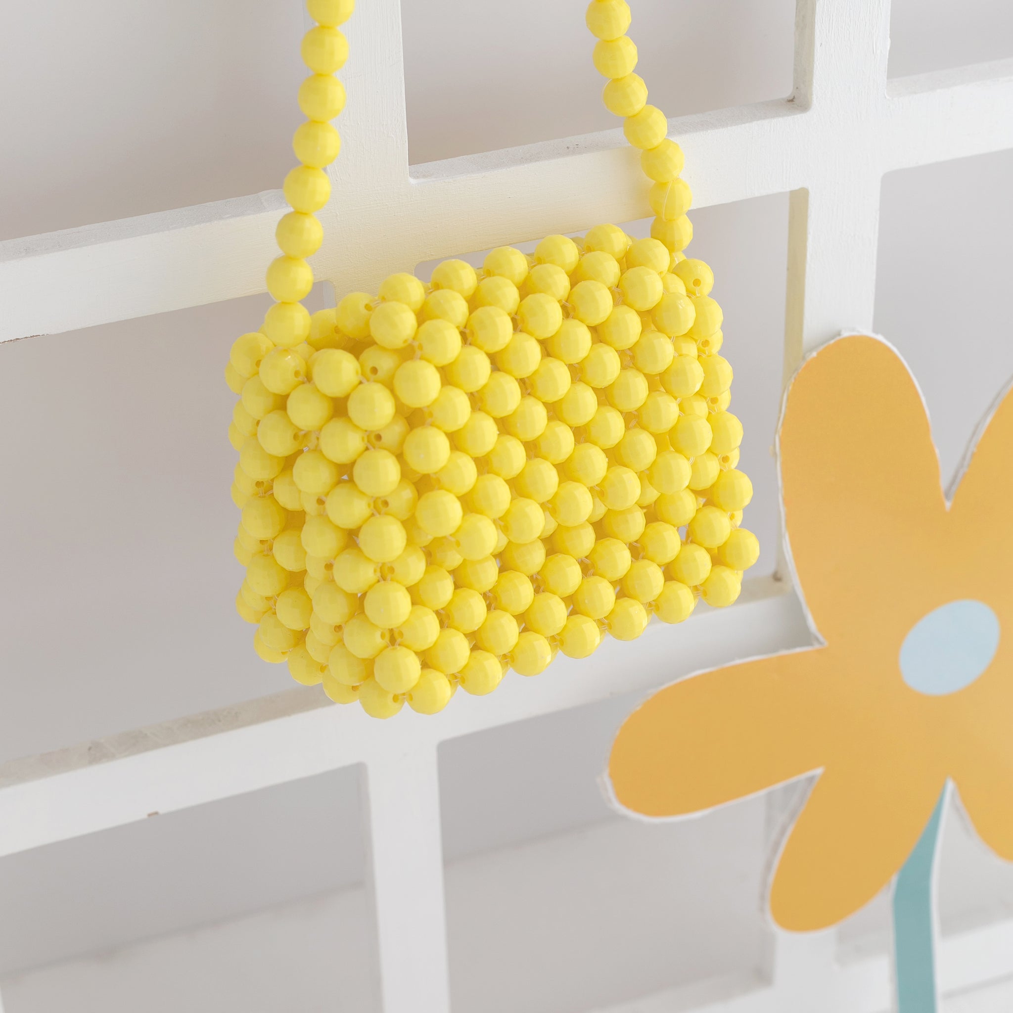Hand Knitted Heart Motif Pastel Beaded Shoulder Bag
