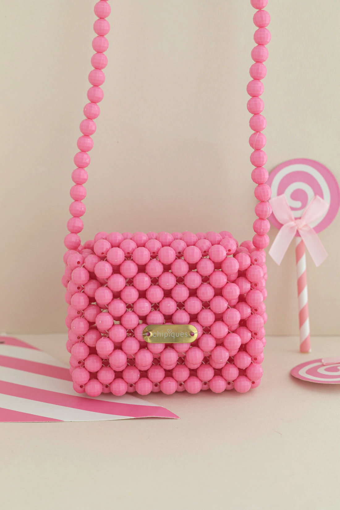 Hand Knitted Flap Mini Pastel Beaded Shoulder Bag