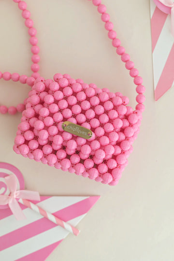 Hand Knitted Flap Mini Pastel Beaded Shoulder Bag