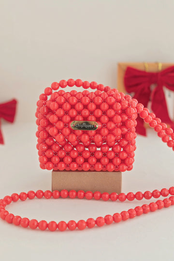 Hand Knitted Flap Mini Pastel Beaded Shoulder Bag