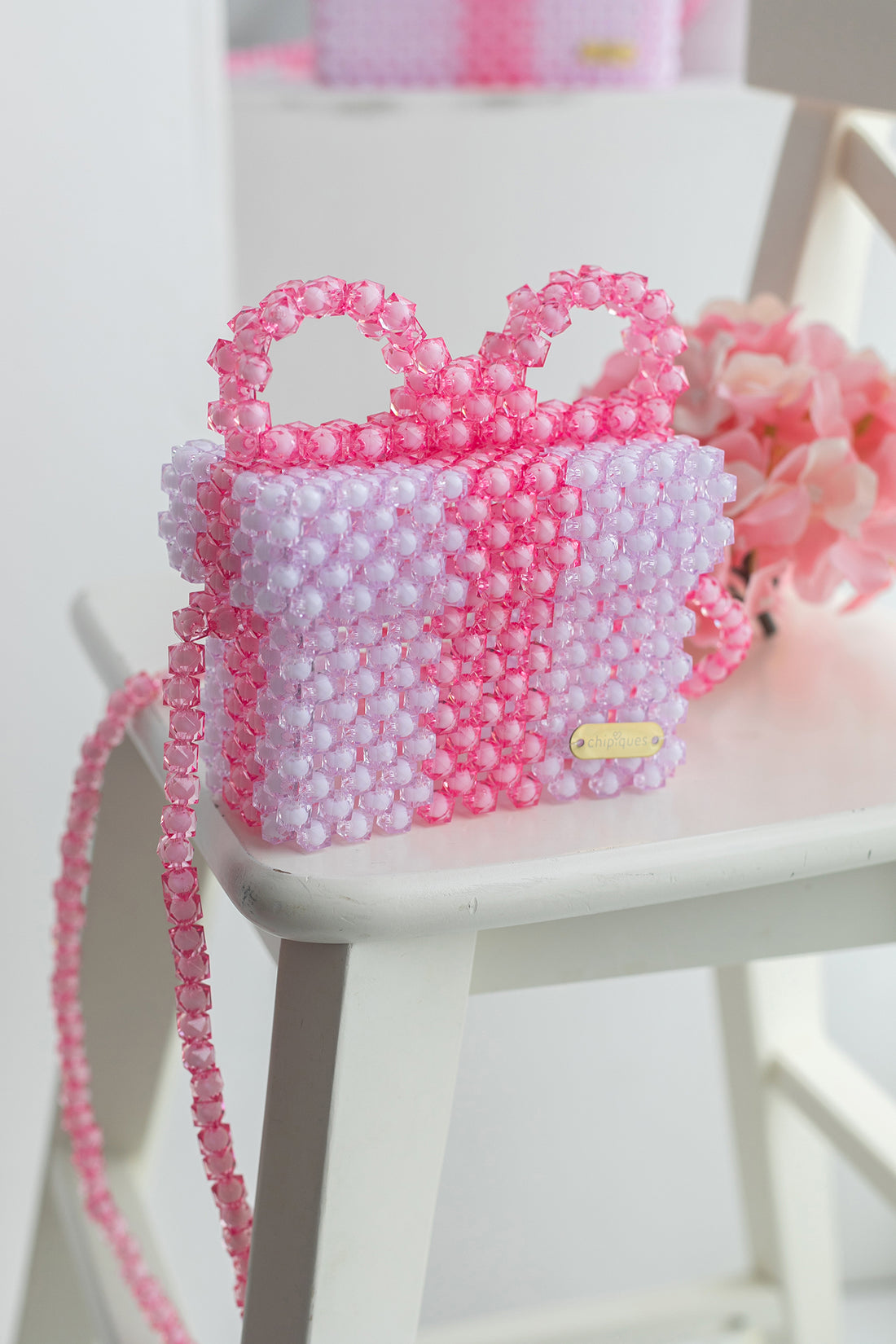 Hand Knitted Flap Mini Pastel Beaded Shoulder Bag