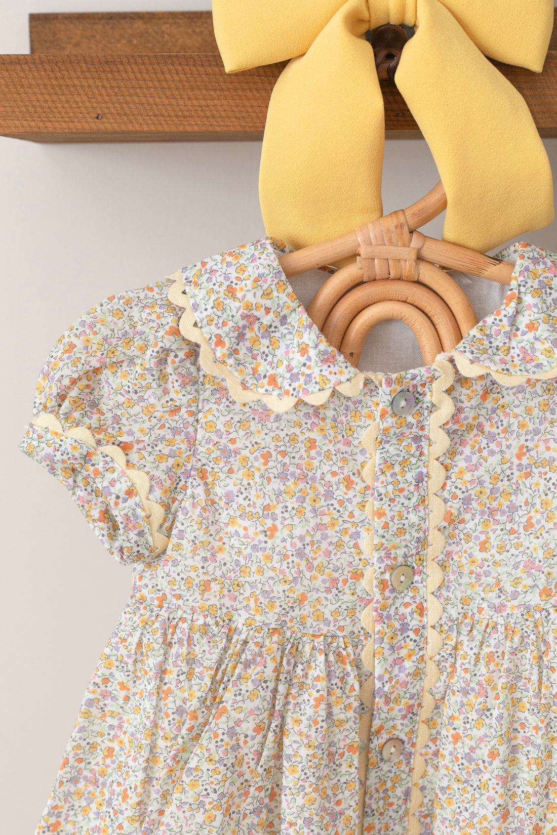 Ruffle Collar Floral Linen Dress
