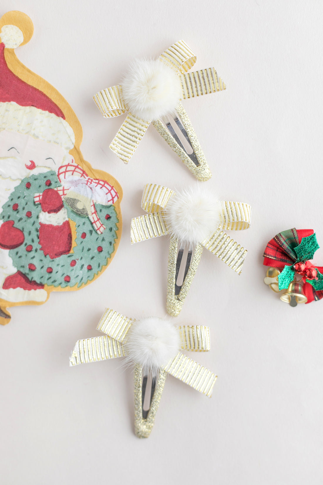 2’li Krem Pompomlu Gold Çıtçıt Toka