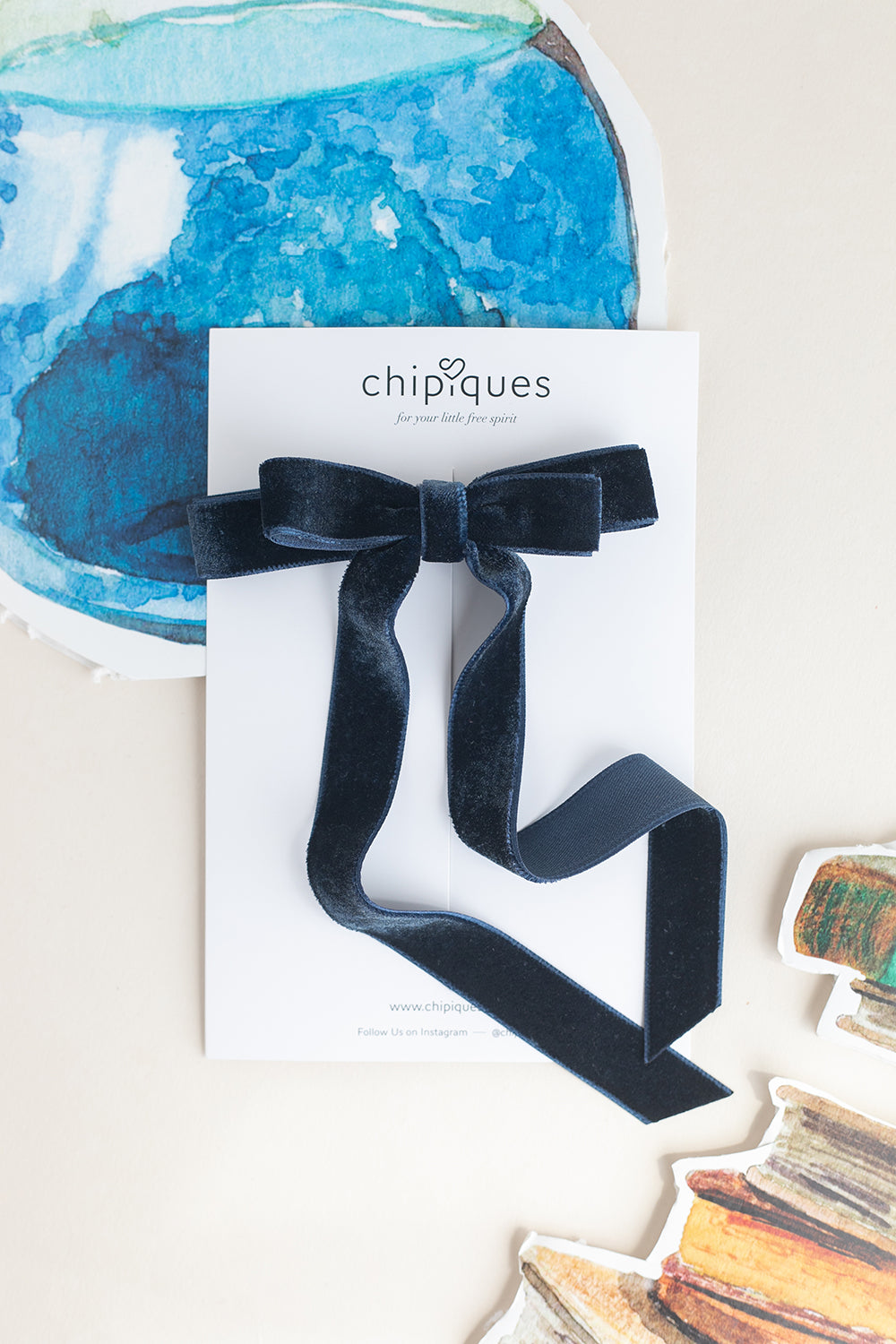 Navy Blue Velvet Ballerina Bow Clip