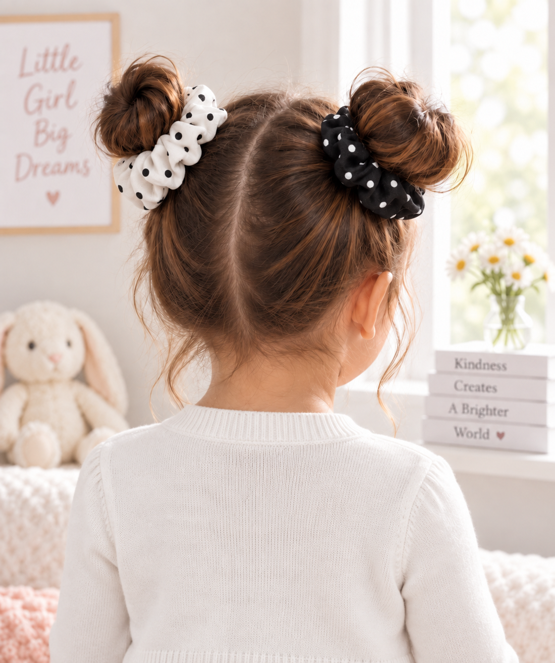 2'li Siyah ve Beyaz Puantiyeli Scrunchie Lastik Toka Seti