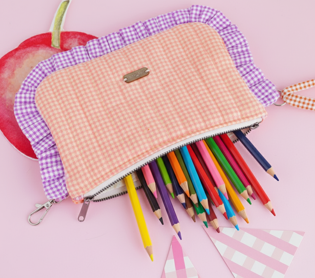 Lila Potikareli Turuncu Fırfırlı Fermuarlı Kapitone Çanta