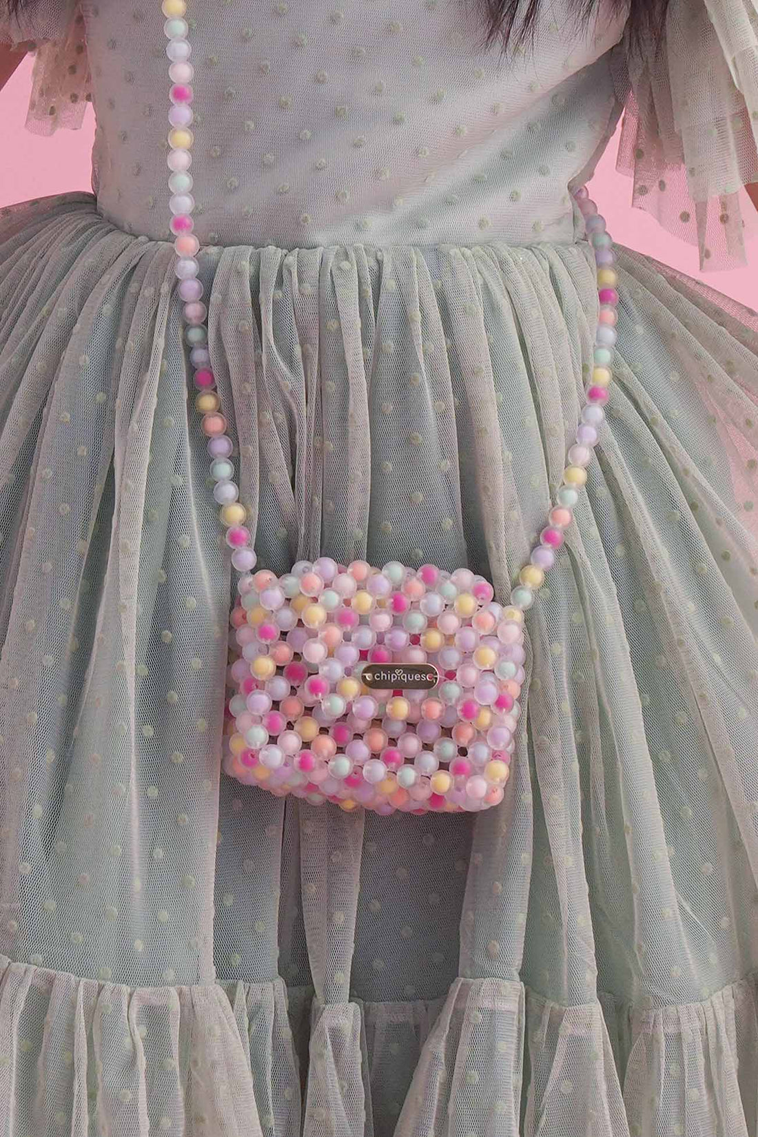 Hand Knitted Flap Mini Pastel Beaded Shoulder Bag