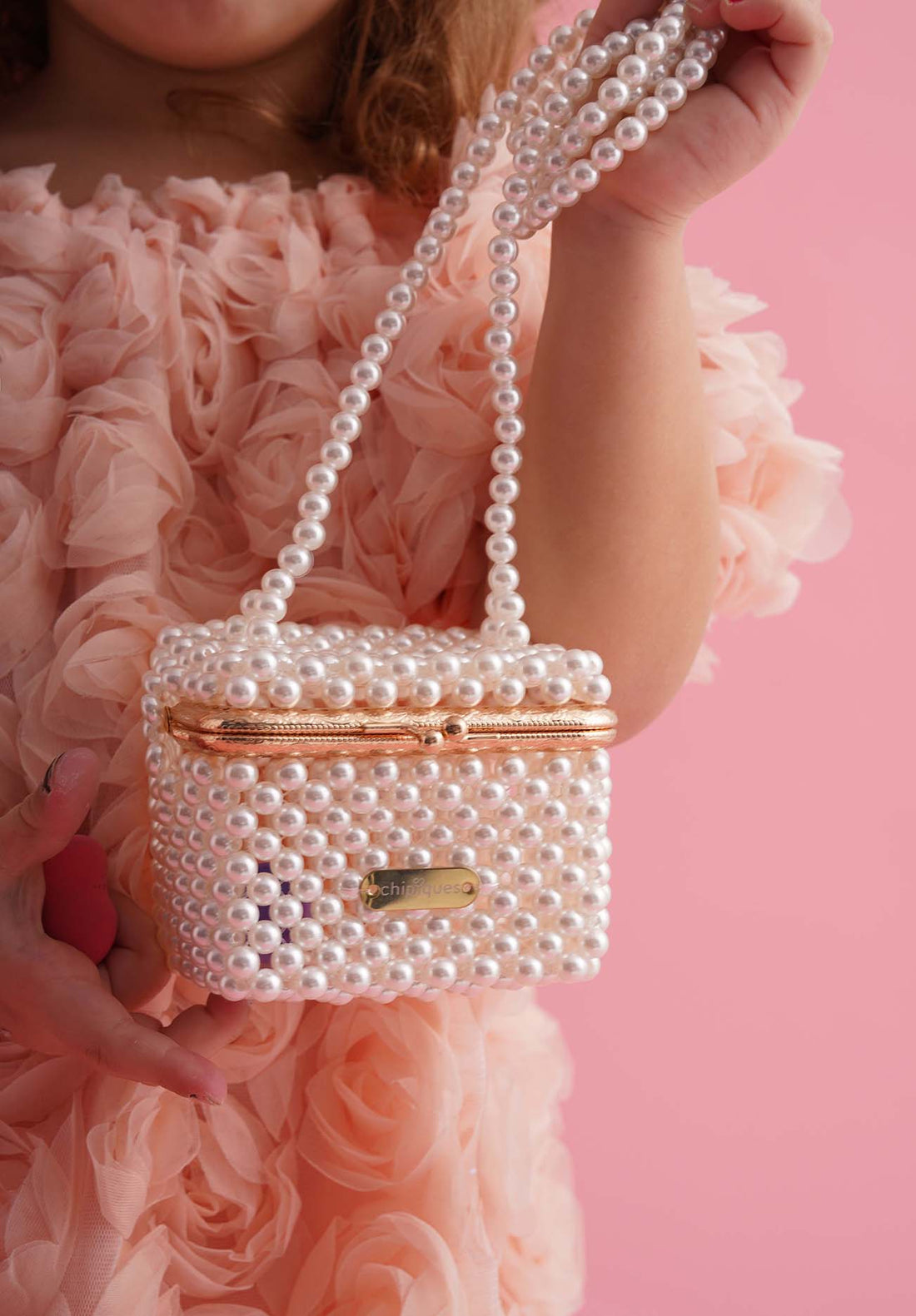 Hand Knitted Square Shaped Pearl Embroidered Shoulder Bag