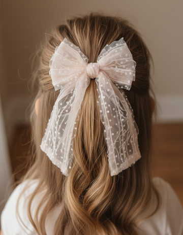 Powder Mini Polka Dot Tulle Ballerina Bow Clip
